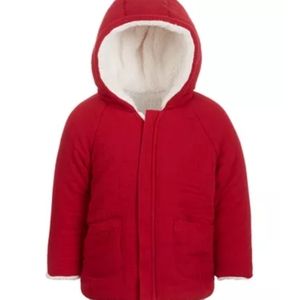 FIRST IMPRESSIONS REVERSIBLE FAUX SHERPA JACKET.